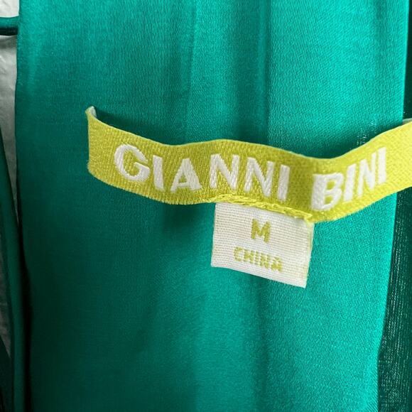 Gianni Bini Size Medium Teal Green Lace Sleeveless Dress with Fringe Hem Halter - Picture 9 of 10